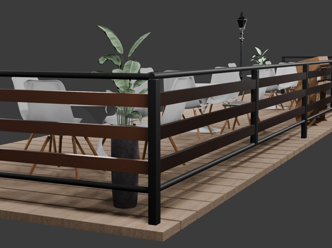 Terrasse estivale + rambardes + mobilier 3D 3